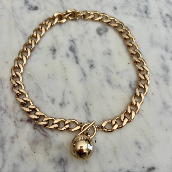 None Jewelry - Gold-Tone Choker Necklace with Ball Pendant and Front Toggle Closure